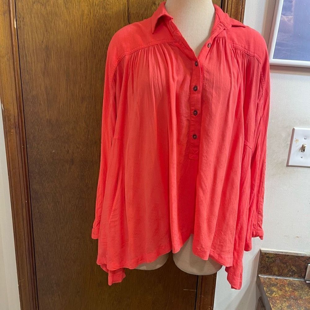 Free People Women's Shirt Oversized Button Front Coral Size Small